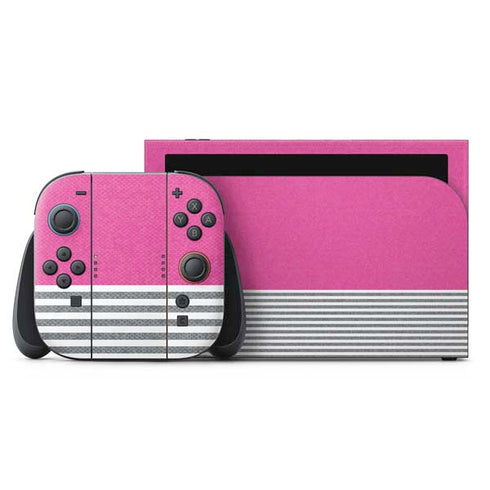 Pink and Grey Stripes Nintendo Skins