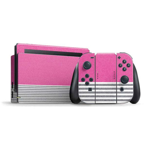 Pink and Grey Stripes Nintendo Skins