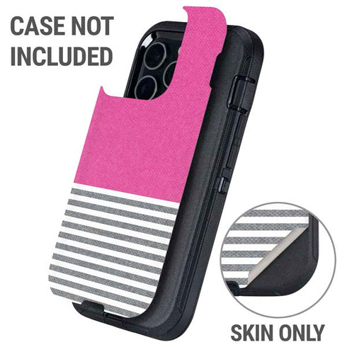 Pink and Grey Stripes Otterbox Defender iPhone Skin