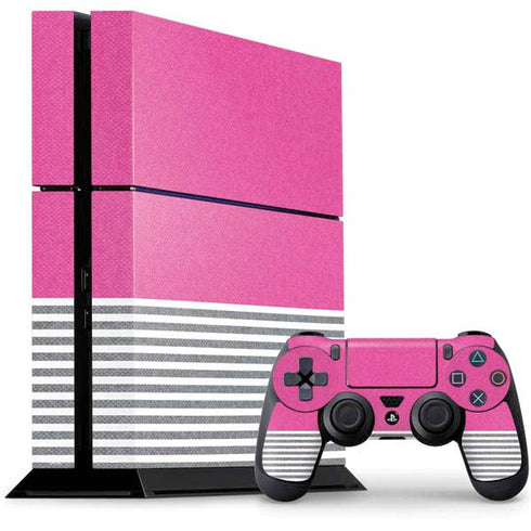Pink and Grey Stripes PlayStation PS4 Skins
