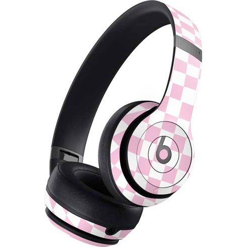 Pink and White Checkerboard Beats Solo 4 Wireless Headphones Skin