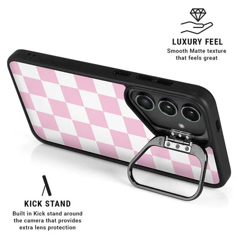 Pink and White Checkerboard Galaxy S25 Kickstand Case