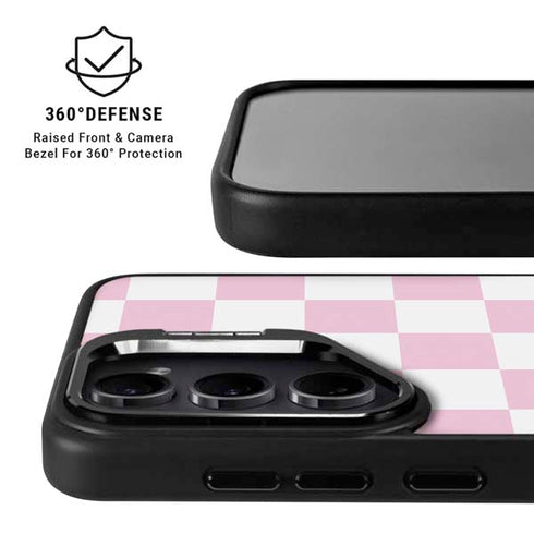 Pink and White Checkerboard Galaxy S25 Kickstand Case