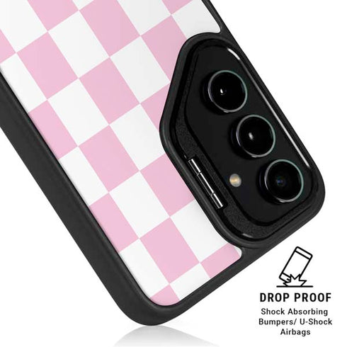 Pink and White Checkerboard Galaxy S25 Kickstand Case