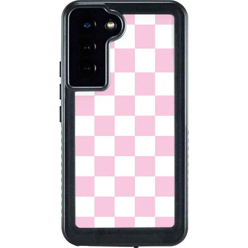 Pink and White Checkerboard Galaxy S24 Plus Waterproof Case