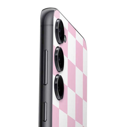 Pink and White Checkerboard Galaxy S25 Skin