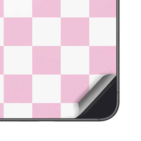 Pink and White Checkerboard Galaxy S25 Skin