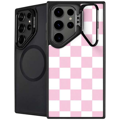 Pink and White Checkerboard Galaxy S25 Ultra Kickstand Case