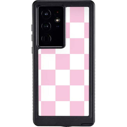 Pink and White Checkerboard Galaxy S24 Ultra Waterproof Case