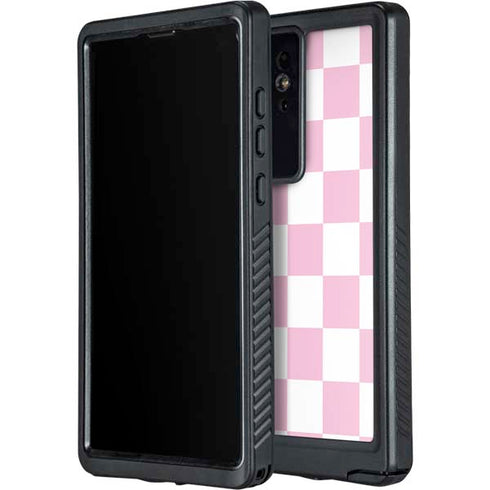 Pink and White Checkerboard Galaxy S24 Ultra Waterproof Case