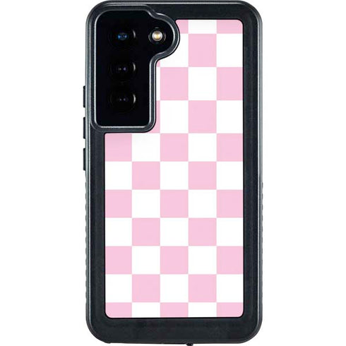 Pink and White Checkerboard Galaxy S24 Waterproof Case