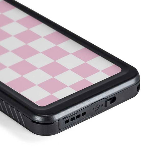 Pink and White Checkerboard Galaxy S24 Waterproof Case