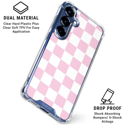 Pink and White Checkerboard Galaxy S25 FE Clear Case