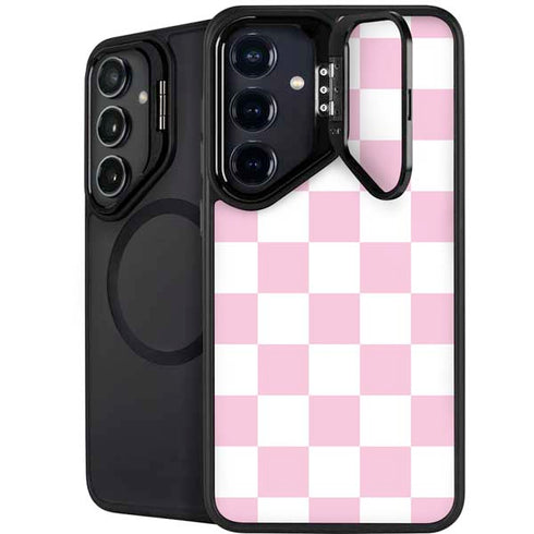 Pink and White Checkerboard Galaxy S25 FE Kickstand Case