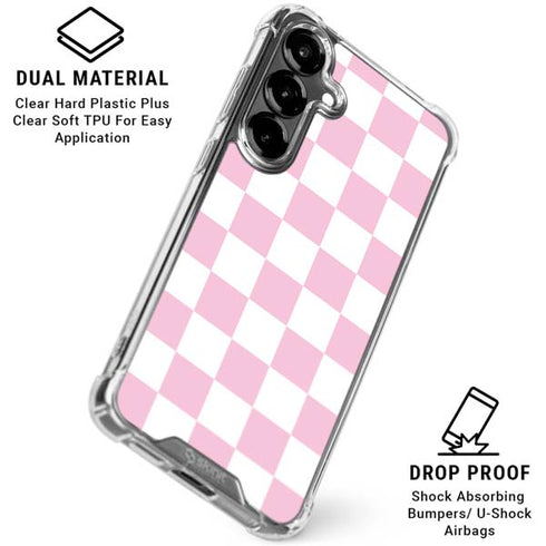 Pink and White Checkerboard Galaxy S26 Clear Case