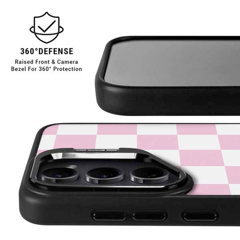 Pink and White Checkerboard Galaxy S26 Kickstand Case