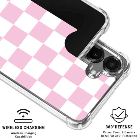 Pink and White Checkerboard Galaxy S26 Plus Clear Case
