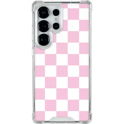Pink and White Checkerboard Galaxy S26 Ultra Clear Case