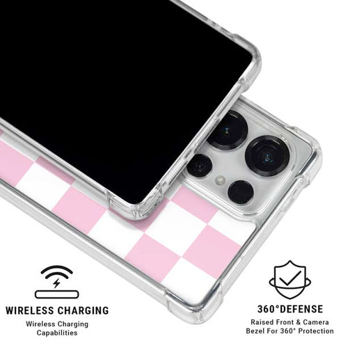 Pink and White Checkerboard Galaxy S26 Ultra Clear Case
