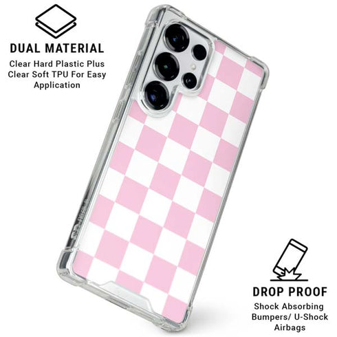Pink and White Checkerboard Galaxy S26 Ultra Clear Case