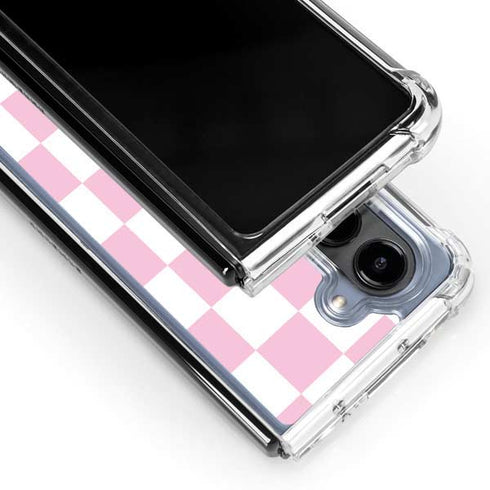 Pink and White Checkerboard Galaxy Z Fold5 5G Clear Case
