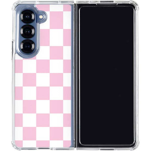 Pink and White Checkerboard Galaxy Z Fold7 Clear Case