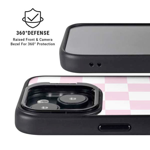 Pink and White Checkerboard iPhone 14 Kickstand Case