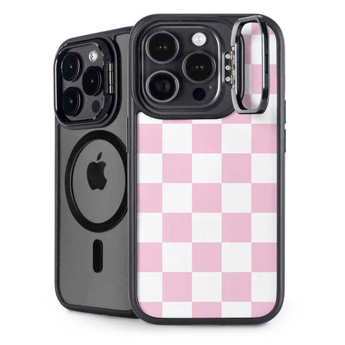 Pink and White Checkerboard iPhone 14 Pro Kickstand Case