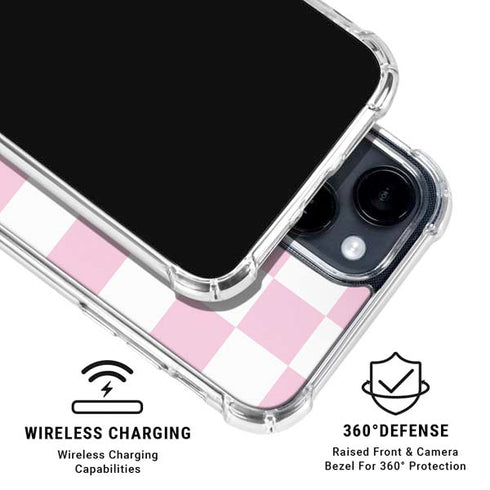 Pink and White Checkerboard iPhone 15 Clear Case