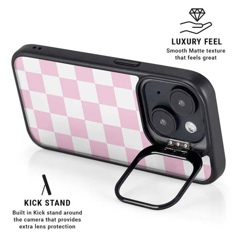 Pink and White Checkerboard iPhone 15 Kickstand Case