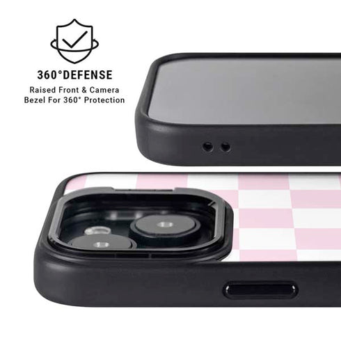 Pink and White Checkerboard iPhone 15 Kickstand Case