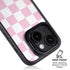 Pink and White Checkerboard iPhone 15 Kickstand Case
