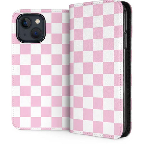 Pink and White Checkerboard iPhone 15 Plus Folio Case