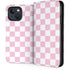 Pink and White Checkerboard iPhone 15 Plus Folio Case
