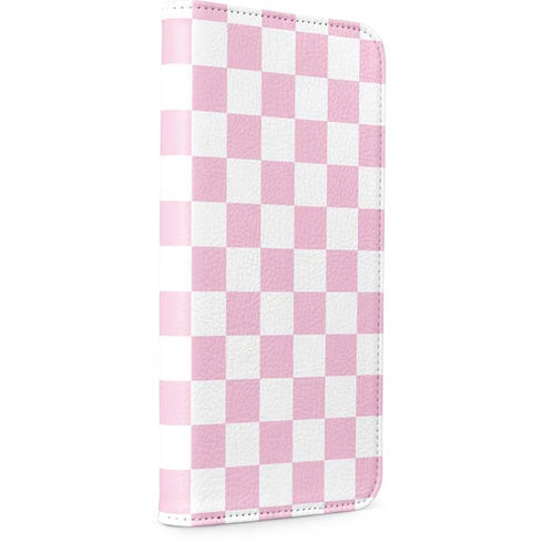 Pink and White Checkerboard iPhone 15 Plus Folio Case