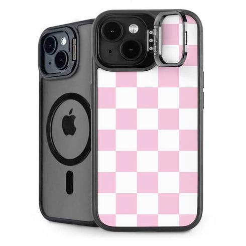 Pink and White Checkerboard iPhone 15 Plus Kickstand Case