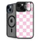 Pink and White Checkerboard iPhone 15 Plus Kickstand Case