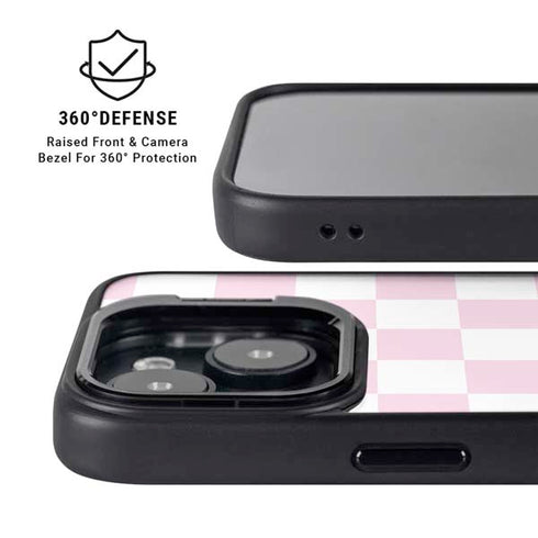 Pink and White Checkerboard iPhone 15 Plus Kickstand Case