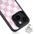 Pink and White Checkerboard iPhone 15 Plus Kickstand Case