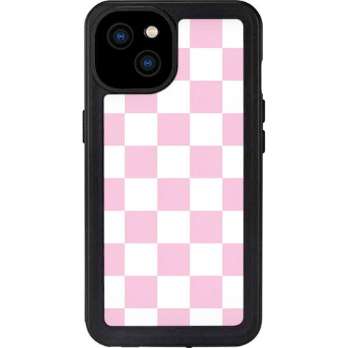 Pink and White Checkerboard iPhone 15 Plus Waterproof Case