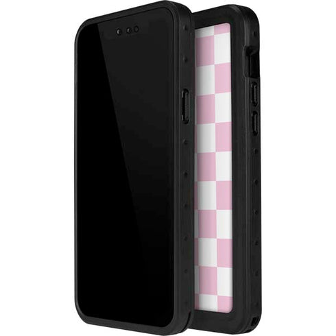 Pink and White Checkerboard iPhone 15 Plus Waterproof Case