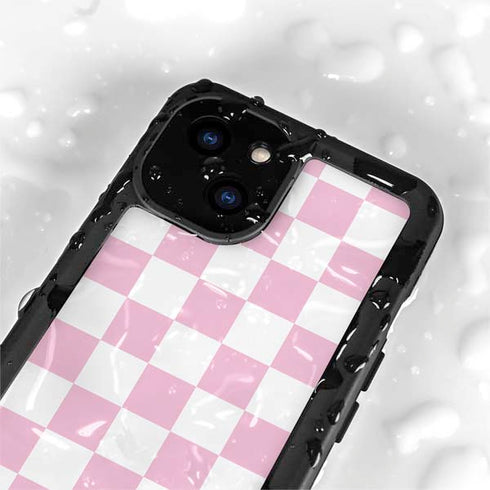 Pink and White Checkerboard iPhone 15 Plus Waterproof Case