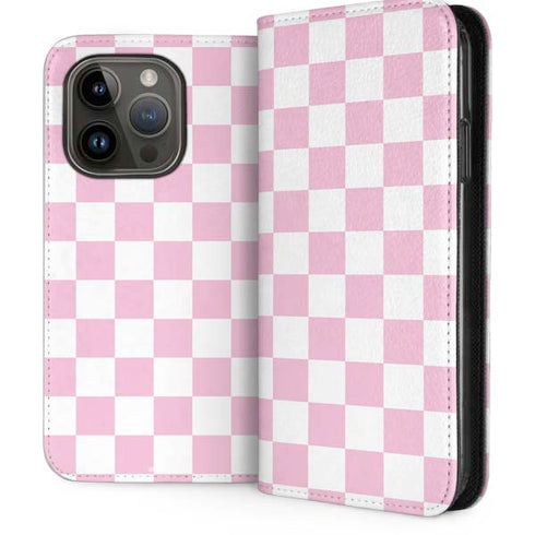 Pink and White Checkerboard iPhone 15 Pro Folio Case