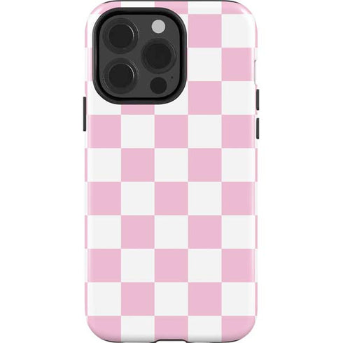 Pink and White Checkerboard iPhone 15 Pro Impact Case