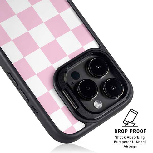 Pink and White Checkerboard iPhone 15 Pro Kickstand Case