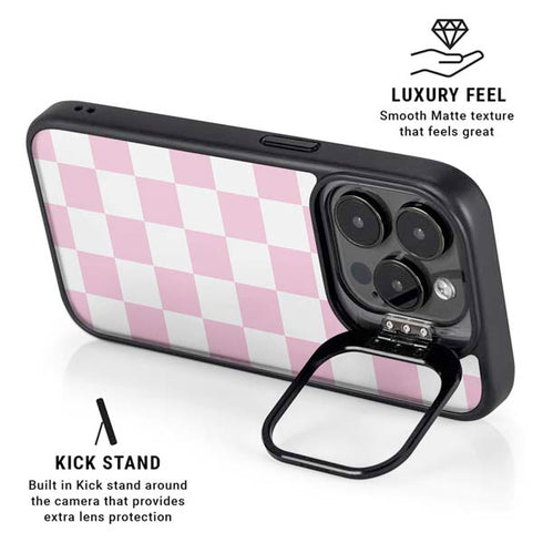 Pink and White Checkerboard iPhone 15 Pro Max Kickstand Case