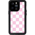 Pink and White Checkerboard iPhone 15 Pro Waterproof Case