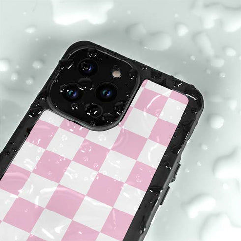 Pink and White Checkerboard iPhone 15 Pro Waterproof Case