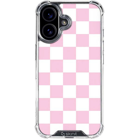 Pink and White Checkerboard iPhone 16 Plus Clear Case