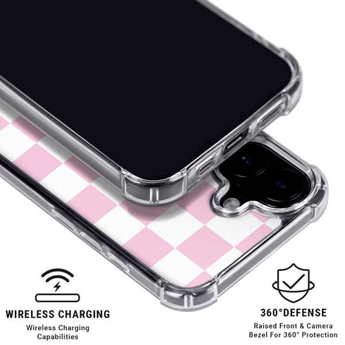 Pink and White Checkerboard iPhone 16 Plus Clear Case